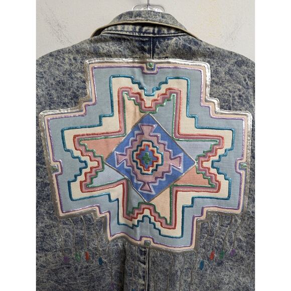 Vintage 90s Jacqueline's de Santa Fe Denim Jacket Wearble Art Puffy Paint Size M - Picture 10 of 11